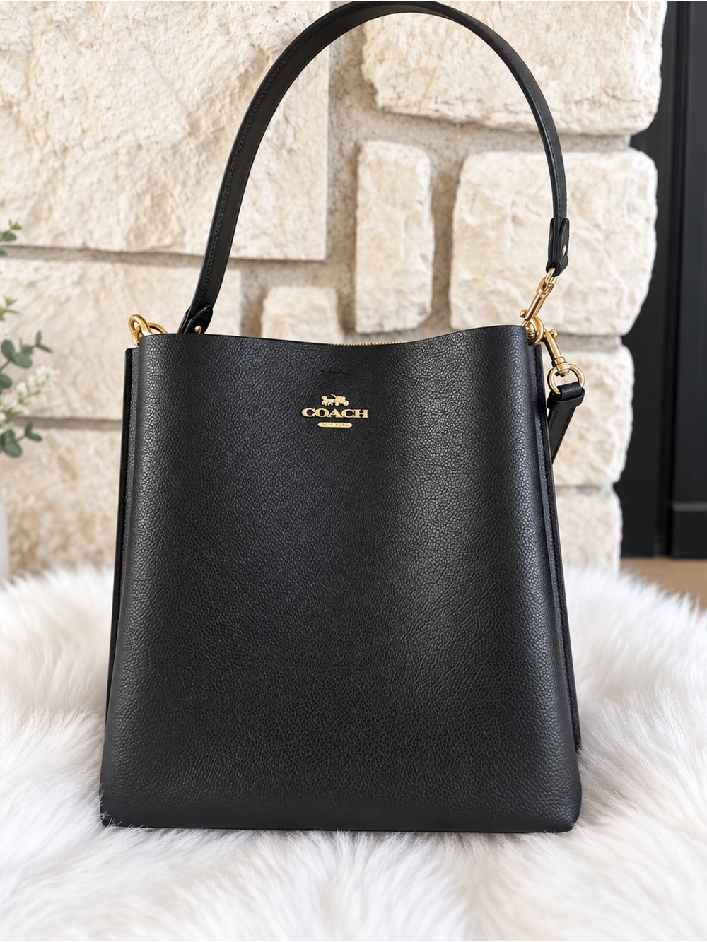 Coach Mollie Bucket Bag CA214 Black Leather Gold Hardware